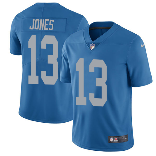 Nike Lions #13 T.J. Jones Blue Throwback Men's Stitched NFL Vapor Untouchable Limited Jersey - Click Image to Close